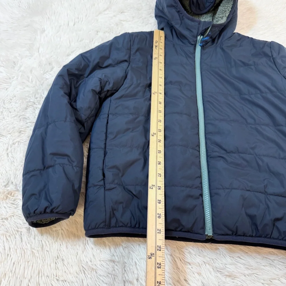 Crewcuts boy's long sleeve reversible Hooded Puffer sherpa Jacket in navy‎ blue